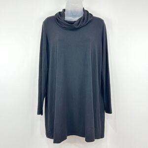 Eileen Fisher Top Womens M Black Cozy Brushed Terry Hug‎ Funnel Neck Long Tunic